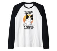 Divertente Maglietta con Gatto ansioso I Don't Struggle I Excel at It Maglia con Maniche Raglan
