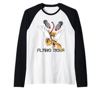 Divertente Maglietta con Tigre Volante e Design alla Moda Maglia con Maniche Raglan