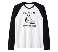 Divertente Maglietta da Gatto Yes This Is My Productive Pose Umorismo Pigro Maglia con Maniche Raglan