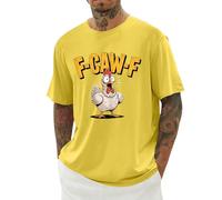 Divertente maglietta da uomo con gallo meme casual a maniche corte girocollo F-CAW-F maglietta per uso quotidiano estate urlo pollo top attività all'aperto, Giallo, L