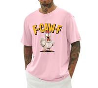 Divertente maglietta da uomo con gallo meme casual a maniche corte girocollo F-CAW-F maglietta per uso quotidiano estate urlo pollo top attività all'aperto, rosa, L