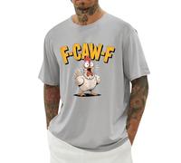 Divertente maglietta da uomo con gallo meme casual a maniche corte girocollo F-CAW-F maglietta per uso quotidiano estate urlo pollo top attività all'aperto, Grigio chiaro, L