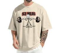 Divertente maglietta da uomo per sollevamento pesi, girocollo, alla moda, a maniche corte, con grafica, ampia, estiva, in cotone, per le vacanze quotidiane, giallo chiaro, L