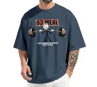 Divertente maglietta da uomo per sollevamento pesi, girocollo, alla moda, a maniche corte, con grafica, ampia, estiva, in cotone, per le vacanze quotidiane, Blu scuro, L