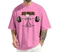 Divertente maglietta da uomo per sollevamento pesi, girocollo, alla moda, a maniche corte, con grafica, ampia, estiva, in cotone, per le vacanze quotidiane, Rosa scuro, L