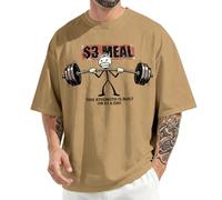 Divertente maglietta da uomo per sollevamento pesi, girocollo, alla moda, a maniche corte, con grafica, ampia, estiva, in cotone, per le vacanze quotidiane, Giallo medio., L