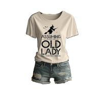 Divertente maglietta girocollo con motivo "ich bin nur eine Old Dame", beige., 3XL