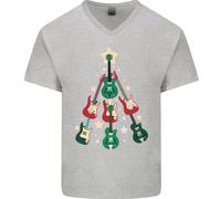 Divertente Maglietta In Cotone A V Per Uomo Con Chitarra Di Natale Rock Music