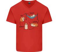 Divertente Maglietta In Cotone A V Per Uomo Hamster Mangia Dorme Wheek Ripeti