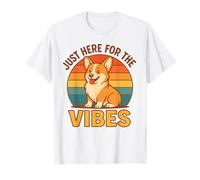 Divertente Maglietta retrò Corgi Just Here for The Vibes Dog Lover Maglietta