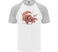 Divertente Maglietta S/S Da Baseball Con Cappello Da Babbo Natale Highland Cow