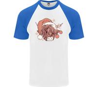 Divertente Maglietta S/S Da Baseball Con Cappello Da Babbo Natale Highland Cow
