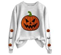 Divertente maglione da donna per Halloween, con stampa fantasma, girocollo, caldo maglione foderato in pile, abbigliamento sportivo a maniche lunghe per feste e salotti, bianco, 3XL