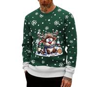 Divertente maglione natalizio da uomo, a maniche lunghe, con grafica 3D, girocollo, per adulti, S ~ 4XL, #02-verde scuro, XXL