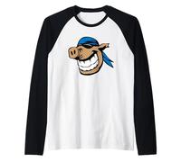 Divertente Maiale Faccia Fumetto Sorridente Maiale Fattoria Animale Illustrazione Maglia con Maniche Raglan
