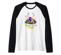 Divertente Mardi Gras Magia con Teschio Perline e Candele Maglia con Maniche Raglan