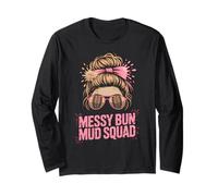 Divertente Mascara Messy Bun Mud Squad Run Mudder Trail Running Maglia a Manica