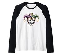 Divertente Maschera da giullare Mardi Gras Carnevale New Orleans Maglia con Maniche Raglan