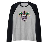 Divertente Maschera da giullare Mardi Gras Maglia con Maniche Raglan