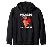 Divertente Melanina Halloween Ragazza Nera Magia Costume Sangue Spaventoso Felpa con Cappuccio
