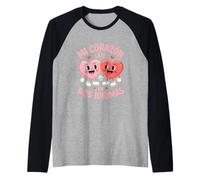 Divertente Mi Corazon Cuori Carini Tenendosi per Mano Dicendo Maglia con Maniche Raglan
