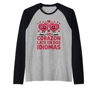 Divertente Mi Corazon Late En Dos Idiomas Bilingue Maglia con Maniche Raglan