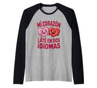 Divertente Mi Corazon Late En Dos Idiomas Cuori bilingue Maglia con Maniche Raglan