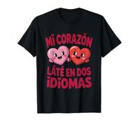 Divertente Mi Corazon Late En Dos Idiomas Cuori bilingue Maglietta