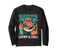 Divertente modalità Vacanza Gatto impegnato Erba gatta & Chill Retro Beach Maglia a Manica