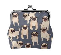 Divertente modello Pug stampato portamonete per le donne borsa portafoglio in pelle PU sacchetto cambio bacio-blocco sacchetto vintage, Divertente motivo carlino, Taglia unica, Vintage