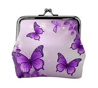 Divertente modello Pug stampato portamonete per le donne borsa portafoglio in pelle PU sacchetto cambio bacio-blocco sacchetto vintage, Farfalle viola., Taglia unica, Vintage