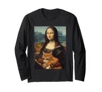 Divertente Monna Lisa Holding Cat Meme Sarcastico Kitty Amante Maglia a Manica