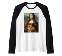 Divertente Monna Lisa Holding Cat Meme Sarcastico Kitty Amante Maglia con Maniche Raglan