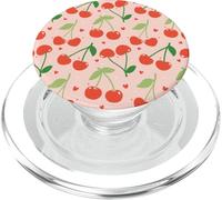 Divertente motivo a cuori di ciliegia sorridente rosa per ragazze e donne PopSockets PopGrip per MagSafe