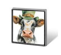 Divertente mucca che indossa cappello verde San Patrizio spille unisex spille e spille quadrate leggere bavero distintivo gioielli per abbigliamento scialle cappello