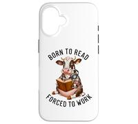 Divertente mucca che indossa cuffie libro di lettura - Born To Read Custodia per iPhone 16