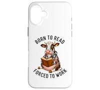 Divertente mucca che indossa cuffie libro di lettura - Born To Read Custodia per iPhone 16 Plus