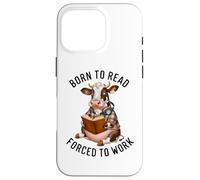 Divertente mucca che indossa cuffie libro di lettura - Born To Read Custodia per iPhone 16 Pro