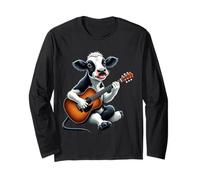 Divertente Mucca Che Suona la Chitarra Design per Gli Amanti della Musica Maglia a Manica