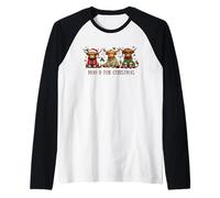 Divertente Mucca delle Highland Moo-d for Christmas Holiday Family Maglia con Maniche Raglan