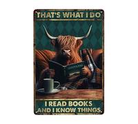 Divertente mucca Read Books Segni in metallo Mucca Decorazione da parete Regali per gli amanti della mucca That's What I Do I Read Books and I Know Things Signs Targa vintage in latta per la casa