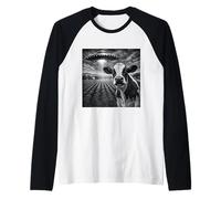 Divertente Mucca Selfie con UFO Mucca Amante Alieno UFO Credente Maglia con Maniche Raglan