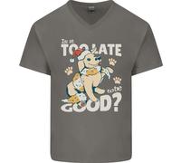 Divertente Natale Cane Too Late To Be Buono Uomo Scollo A V Cotone T-Shirt