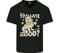 Divertente Natale Cane Too Late To Be Buono Uomo Scollo A V Cotone T-Shirt