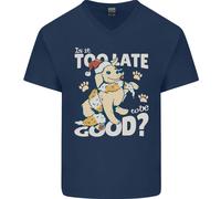 Divertente Natale Cane Too Late To Be Buono Uomo Scollo A V Cotone T-Shirt
