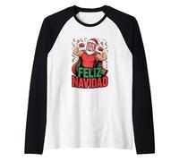 Divertente Natale Feliz Navidad sminuzzato Babbo Natale Maglia con Maniche Raglan