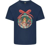 Divertente Natale Gatti Pallina Uomo Cotone T-Shirt