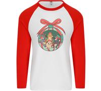 Divertente Natale Gatti Pallina Uomo L/S Baseball T-Shirt