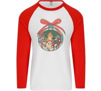 Divertente Natale Gatti Pallina Uomo L/S Baseball T-Shirt