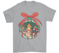 Divertente Natale Gatti Pallina Uomo T-Shirt 100% Cotone